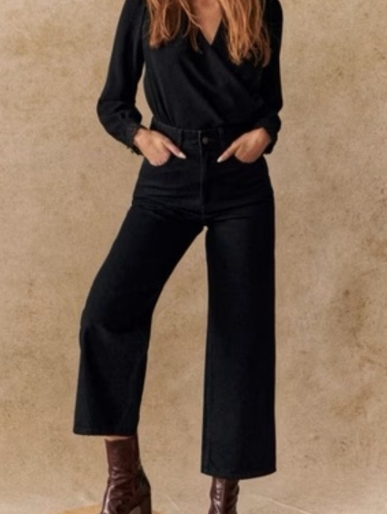 Sezane Denim - Sezane Black Wide Leg Jeans Size 40 Or 8 Crop